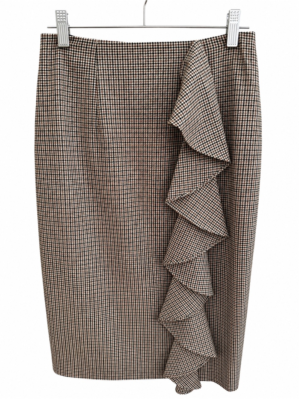 Antonio Melani - Ruffled Houndstooth Pencil Skirt - Brown / Black Size 2